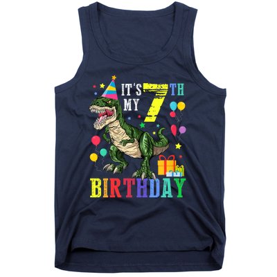 Kid 7 Year Old 7th Birthday Boy T Rex Dinosaur Gift Tank Top