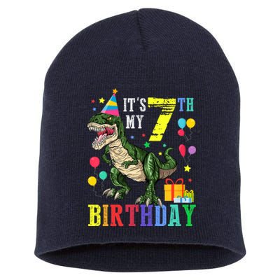 Kid 7 Year Old 7th Birthday Boy T Rex Dinosaur Gift Short Acrylic Beanie