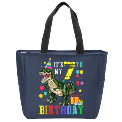 Kid 7 Year Old 7th Birthday Boy T Rex Dinosaur Gift Zip Tote Bag