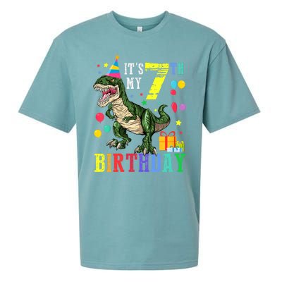 Kid 7 Year Old 7th Birthday Boy T Rex Dinosaur Gift Sueded Cloud Jersey T-Shirt