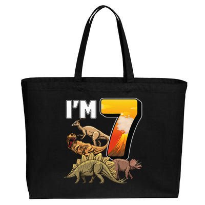 Kids 7 Year Old Dinosaurs Birthday 7th Party Paleontologist Cotton Canvas Jumbo Tote