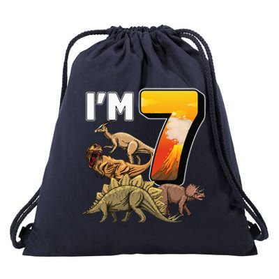 Kids 7 Year Old Dinosaurs Birthday 7th Party Paleontologist Drawstring Bag