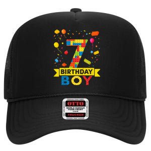 Kids 7 Year Old Building Blocks 7th Birthday Boy High Crown Mesh Back Trucker Hat