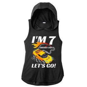 Kids 7 Year Old 7th Racing Racecar Birthday Party Ladies PosiCharge Tri-Blend Wicking Draft Hoodie Tank