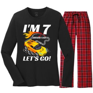 Kids 7 Year Old 7th Racing Racecar Birthday Party Women's Long Sleeve Flannel Pajama Set 