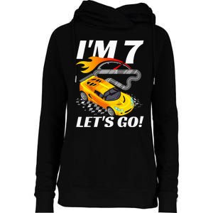 Kids 7 Year Old 7th Racing Racecar Birthday Party Womens Funnel Neck Pullover Hood