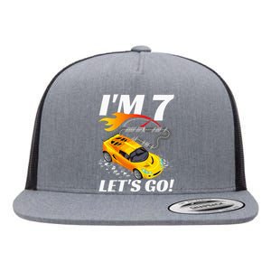 Kids 7 Year Old 7th Racing Racecar Birthday Party Flat Bill Trucker Hat