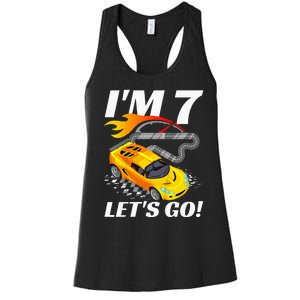 Kids 7 Year Old 7th Racing Racecar Birthday Party Women's Racerback Tank