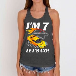 Kids 7 Year Old 7th Racing Racecar Birthday Party Women's Knotted Racerback Tank