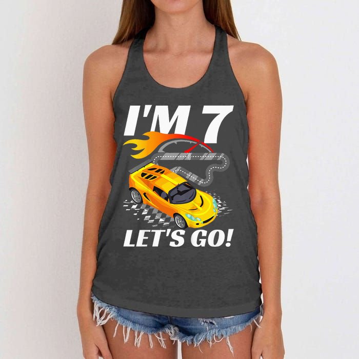 Kids 7 Year Old 7th Racing Racecar Birthday Party Women's Knotted Racerback Tank