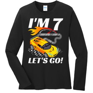 Kids 7 Year Old 7th Racing Racecar Birthday Party Ladies Long Sleeve Shirt