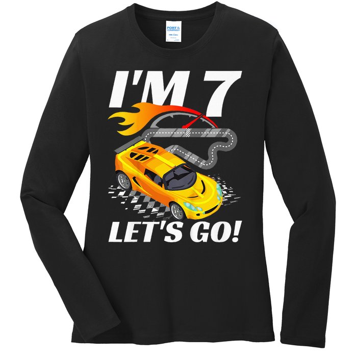 Kids 7 Year Old 7th Racing Racecar Birthday Party Ladies Long Sleeve Shirt