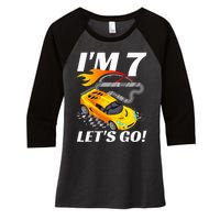 Kids 7 Year Old 7th Racing Racecar Birthday Party Women's Tri-Blend 3/4-Sleeve Raglan Shirt