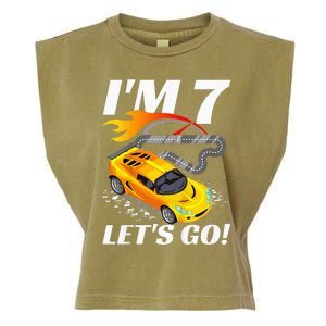 Kids 7 Year Old 7th Racing Racecar Birthday Party Garment-Dyed Women's Muscle Tee