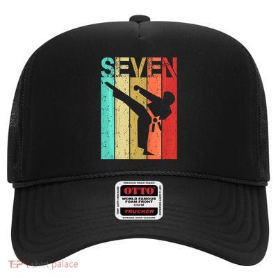 Kids 7 Year Old Karate Birthday Boy Girl 7th Birthday Karate High Crown Mesh Back Trucker Hat