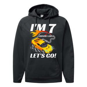 Kids 7 Year Old 7th Racing Racecar Birthday Party Performance Fleece Hoodie