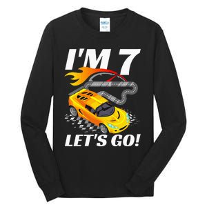 Kids 7 Year Old 7th Racing Racecar Birthday Party Tall Long Sleeve T-Shirt