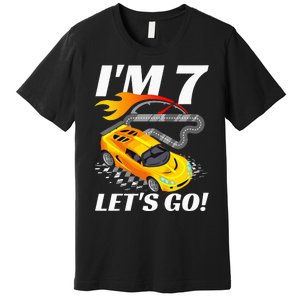 Kids 7 Year Old 7th Racing Racecar Birthday Party Premium T-Shirt