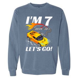 Kids 7 Year Old 7th Racing Racecar Birthday Party Garment-Dyed Sweatshirt