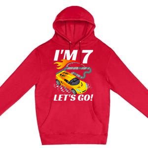 Kids 7 Year Old 7th Racing Racecar Birthday Party Premium Pullover Hoodie