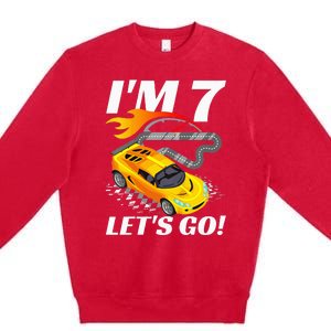 Kids 7 Year Old 7th Racing Racecar Birthday Party Premium Crewneck Sweatshirt