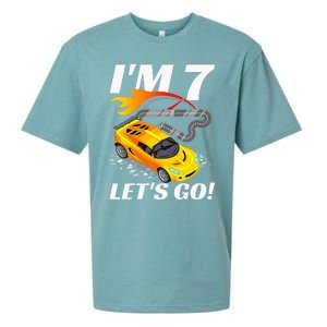 Kids 7 Year Old 7th Racing Racecar Birthday Party Sueded Cloud Jersey T-Shirt