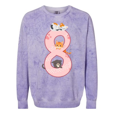 Kids 8th Birthday Girl Gift Cats Outfit 8 Years Old Gift Colorblast Crewneck Sweatshirt