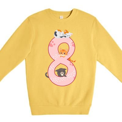 Kids 8th Birthday Girl Gift Cats Outfit 8 Years Old Gift Premium Crewneck Sweatshirt