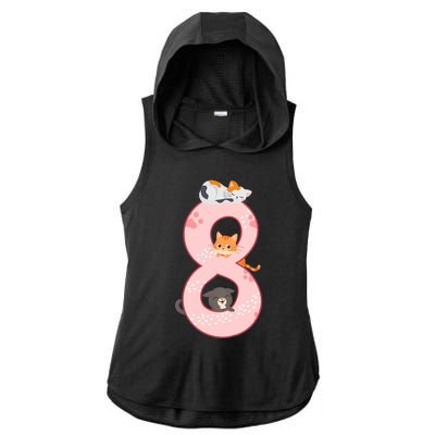 Kids 8th Birthday Girl Gift Cats Outfit 8 Years Old Gift Ladies PosiCharge Tri-Blend Wicking Draft Hoodie Tank