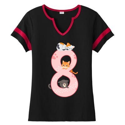 Kids 8th Birthday Girl Gift Cats Outfit 8 Years Old Gift Ladies Halftime Notch Neck Tee