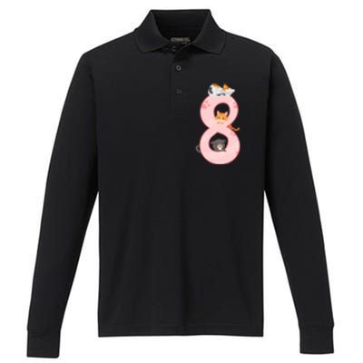 Kids 8th Birthday Girl Gift Cats Outfit 8 Years Old Gift Performance Long Sleeve Polo