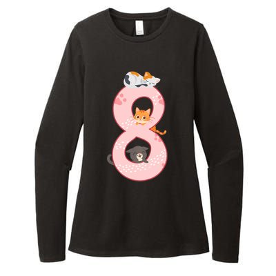 Kids 8th Birthday Girl Gift Cats Outfit 8 Years Old Gift Womens CVC Long Sleeve Shirt