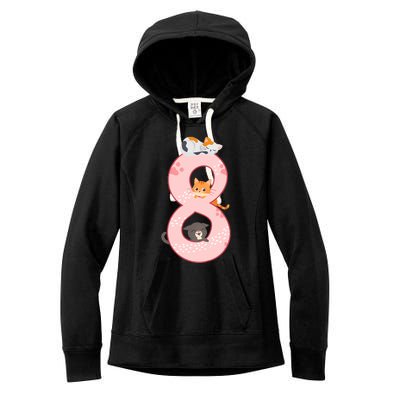 Kids 8th Birthday Girl Gift Cats Outfit 8 Years Old Gift Women's Fleece Hoodie