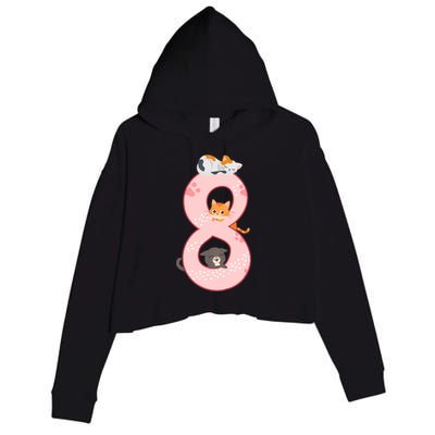 Kids 8th Birthday Girl Gift Cats Outfit 8 Years Old Gift Crop Fleece Hoodie