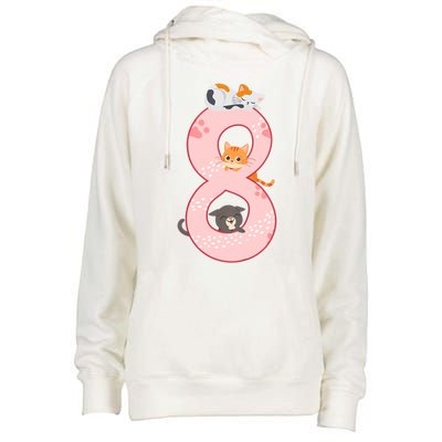 Kids 8th Birthday Girl Gift Cats Outfit 8 Years Old Gift Womens Funnel Neck Pullover Hood