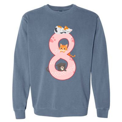 Kids 8th Birthday Girl Gift Cats Outfit 8 Years Old Gift Garment-Dyed Sweatshirt