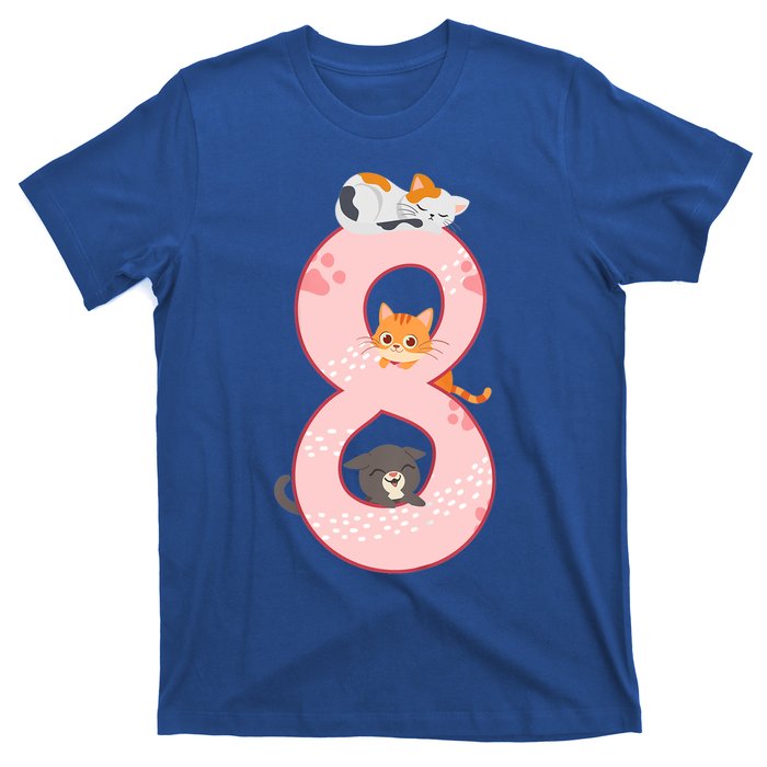 Kids 8th Birthday Girl Gift Cats Outfit 8 Years Old Gift T-Shirt