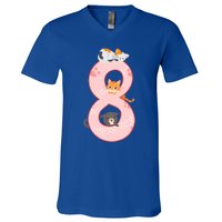 Kids 8th Birthday Girl Gift Cats Outfit 8 Years Old Gift V-Neck T-Shirt