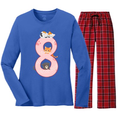 Kids 8th Birthday Girl Gift Cats Outfit 8 Years Old Gift Women's Long Sleeve Flannel Pajama Set 