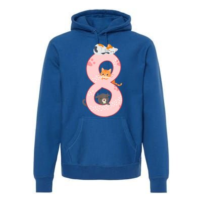 Kids 8th Birthday Girl Gift Cats Outfit 8 Years Old Gift Premium Hoodie