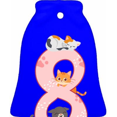 Kids 8th Birthday Girl Gift Cats Outfit 8 Years Old Gift Ceramic Bell Ornament