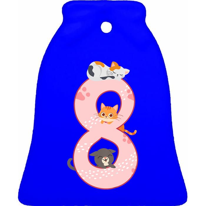 Kids 8th Birthday Girl Gift Cats Outfit 8 Years Old Gift Ceramic Bell Ornament