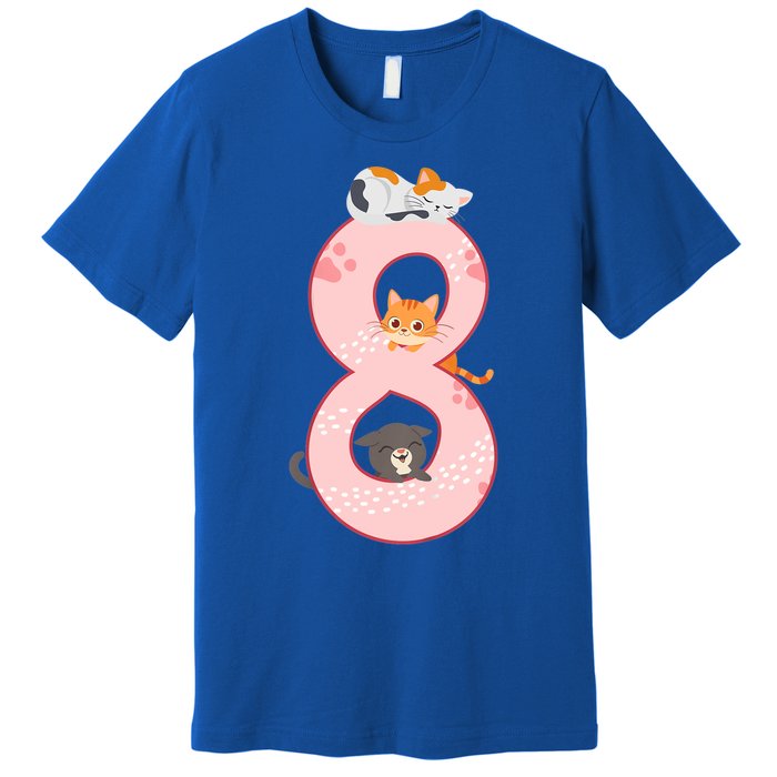 Kids 8th Birthday Girl Gift Cats Outfit 8 Years Old Gift Premium T-Shirt