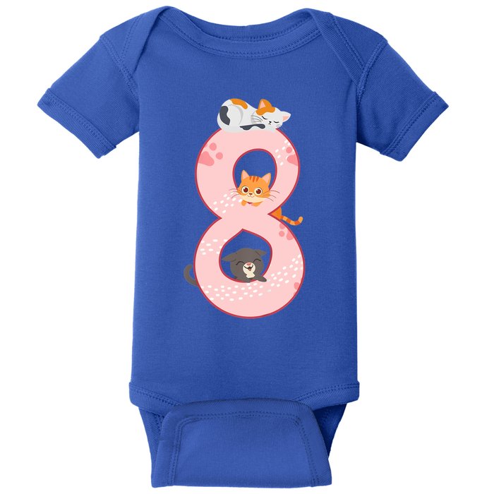 Kids 8th Birthday Girl Gift Cats Outfit 8 Years Old Gift Baby Bodysuit