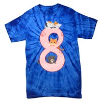 Kids 8th Birthday Girl Gift Cats Outfit 8 Years Old Gift Tie-Dye T-Shirt