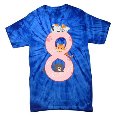 Kids 8th Birthday Girl Gift Cats Outfit 8 Years Old Gift Tie-Dye T-Shirt