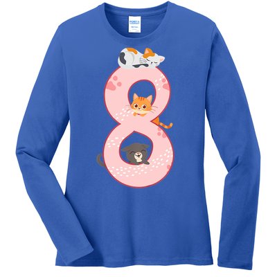 Kids 8th Birthday Girl Gift Cats Outfit 8 Years Old Gift Ladies Long Sleeve Shirt