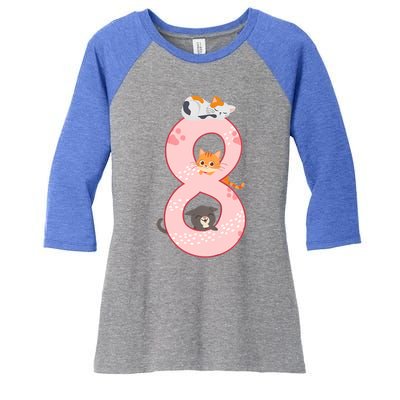 Kids 8th Birthday Girl Gift Cats Outfit 8 Years Old Gift Women's Tri-Blend 3/4-Sleeve Raglan Shirt