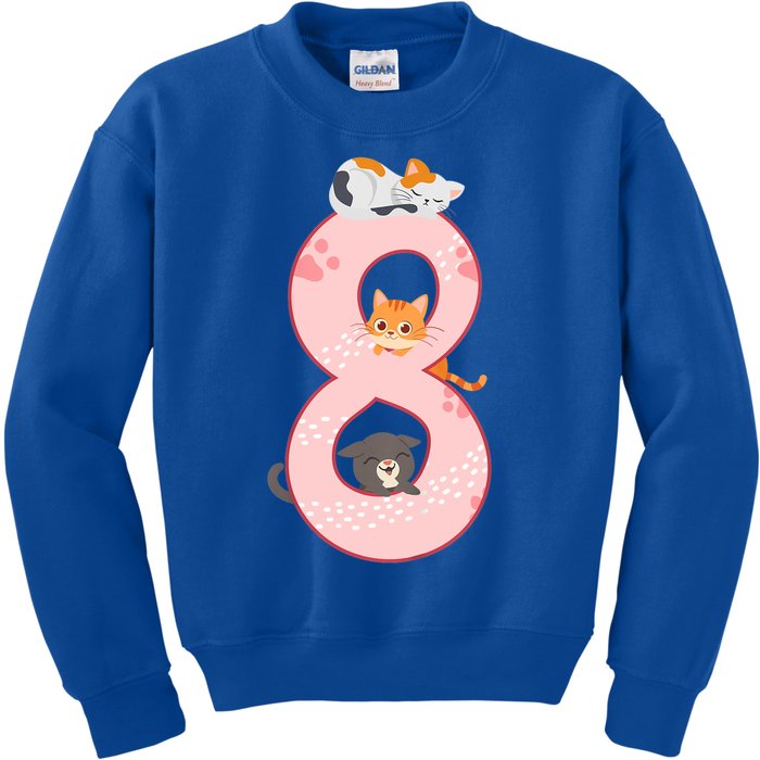 Kids 8th Birthday Girl Gift Cats Outfit 8 Years Old Gift Kids Sweatshirt