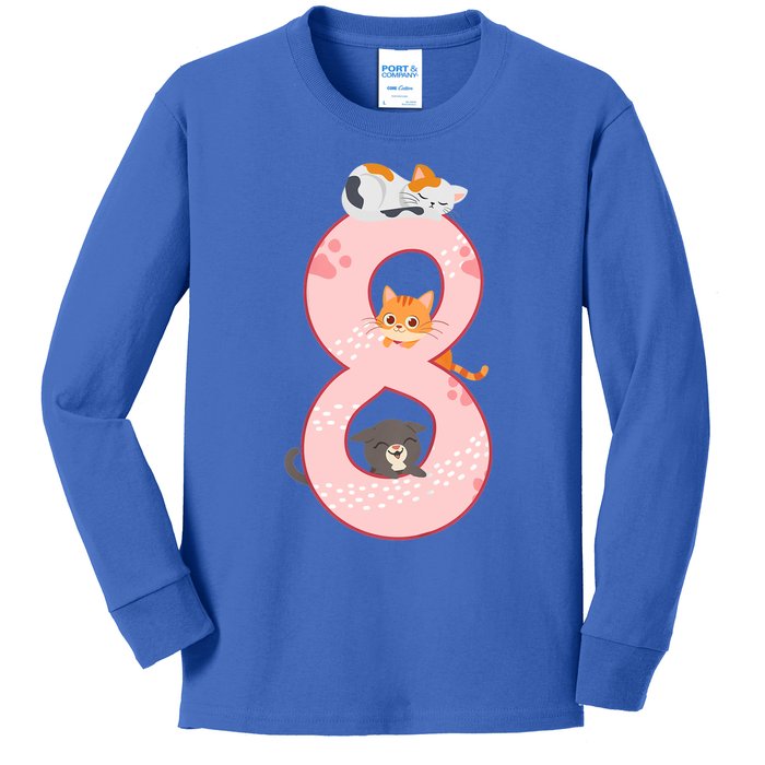 Kids 8th Birthday Girl Gift Cats Outfit 8 Years Old Gift Kids Long Sleeve Shirt